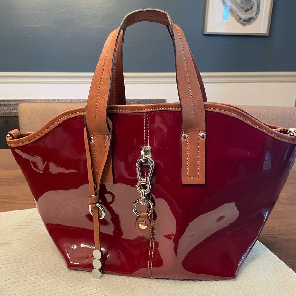 Asia Bellucci Red Leather Lacquered Finish Handbag
